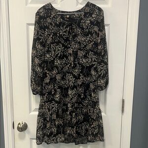 Rose & Olive Floral 3/4 Sleeve Dress - Black and Cream